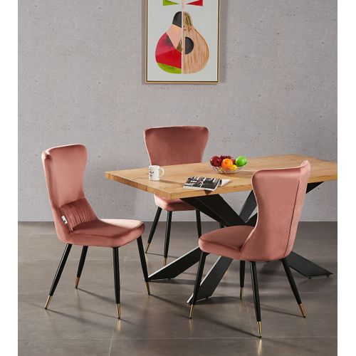 Ensemble Table À Manger Chêne 4 À 6 Personnes + 4 Chaises En Velours Rose - Style Contemporain