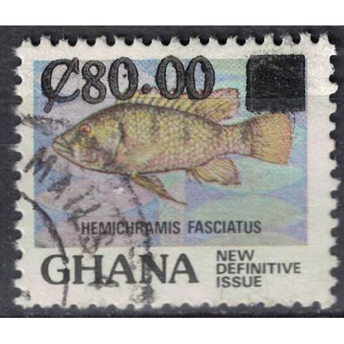 Ghana 1988 Oblitéré Used Poisson Hemichromis Fasciatus Poisson Ruban Bagué Cichlidé À Cinq Taches Surchargé Su