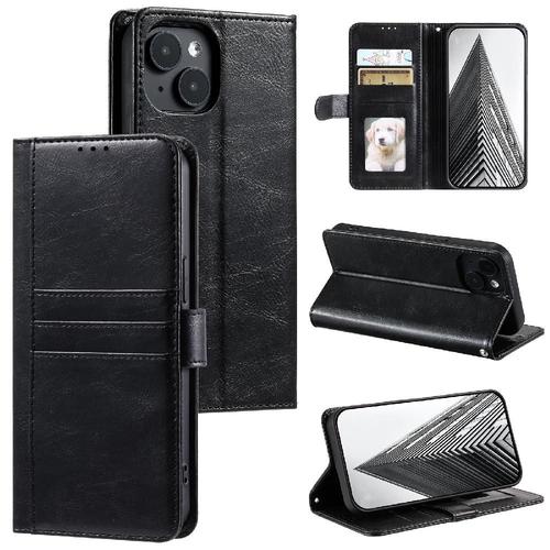 Flip Étui Pour Iphone 14 Plus 6 Fentes Pour Cartes Portefeuille Cuir Pu Bicelle - Noir