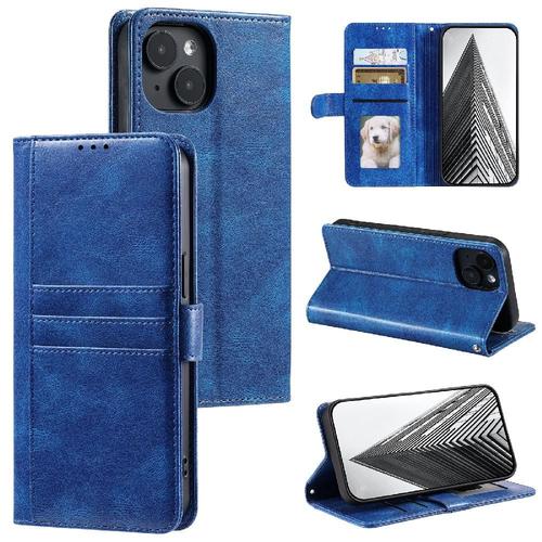 Flip Étui Pour Iphone 14 Plus 6 Fentes Pour Cartes Portefeuille Cuir Pu Bicelle - Bleu Clair