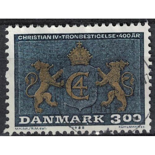 Danemark 1988 Oblitéré Used 400 Ans Intronisation Roi Christian Iv Lions Soutenant Blason Su