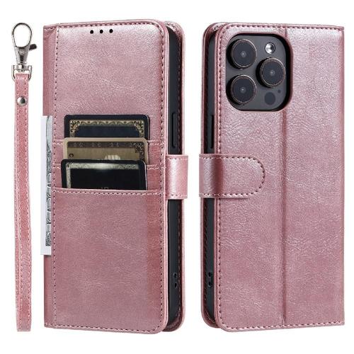 Flip Étui Pour Iphone 14 Pro Max Portefeuille 6 Fentes Pour Cartes Bicelle Cuir Pu - Couleur Rose