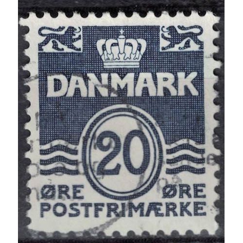 Danemark 1974 Oblitéré Used Animaux Héraldiques Lions Couronne Lignes Type Vagues 20 Ore Noir Bleu Su