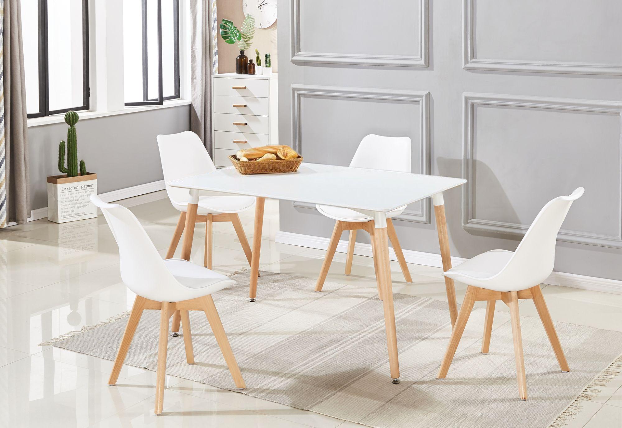 Ensemble de 4 chaises de salle à manger Lorenzo avec siège élégant en  similicuir et pieds en bois massif - Parfait pour la salle à manger, le  salon - Blanc - Conforama