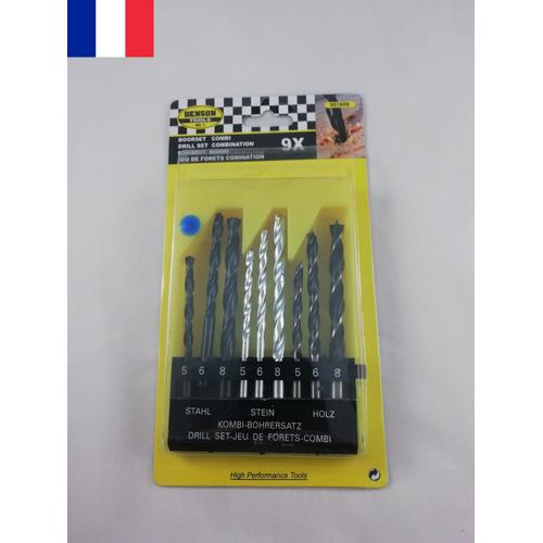 Set de Forage 9 Mèches Forets Perceuse Fraise Foret Métal Bois Taille 5 6 8 mm