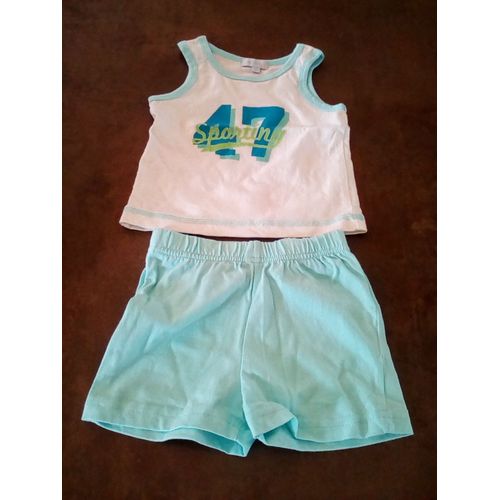 Débardeur Short Bleu Blanc 9 Mois Tex Baby