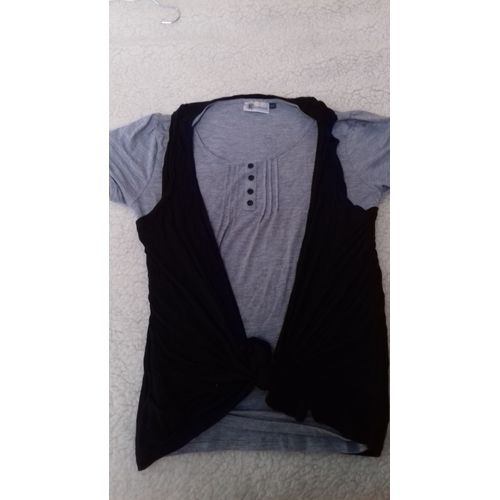 Tee Shirt Double Gris Et Noir Femme Kiabi Taille 46