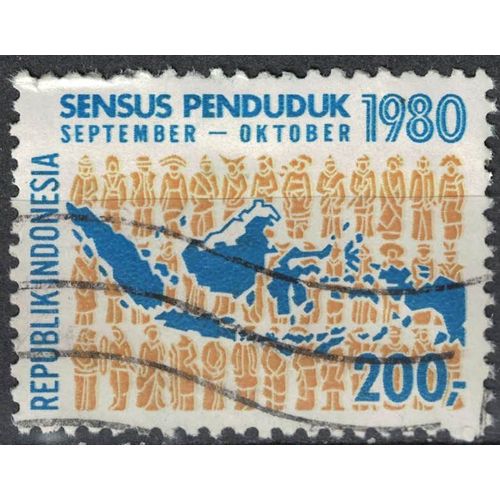 Indonésie 1980 Oblitéré Used Carte Géographique Sensus Penduduk Recensement De La Population 200 Rupiah Su