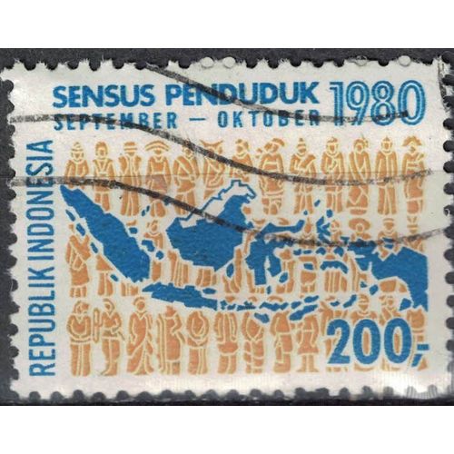 Indonésie 1980 Oblitéré Used Carte Géographique Sensus Penduduk Recensement De La Population 200 Rupiah Su
