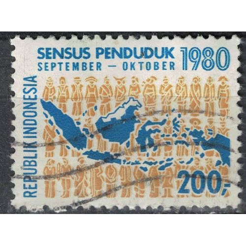 Indonésie 1980 Oblitéré Used Carte Géographique Sensus Penduduk Recensement De La Population 200 Rupiah Su