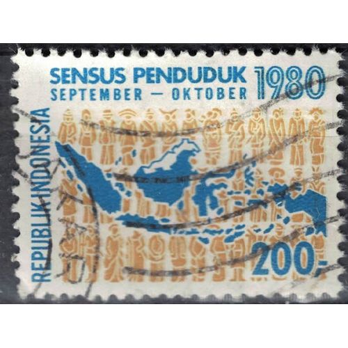 Indonésie 1980 Oblitéré Used Carte Géographique Sensus Penduduk Recensement De La Population 200 Rupiah Su