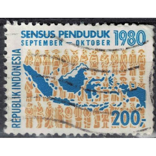 Indonésie 1980 Oblitéré Used Carte Géographique Sensus Penduduk Recensement De La Population 200 Rupiah Su