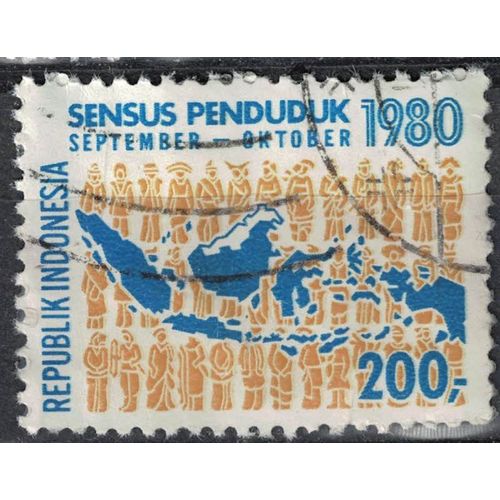 Indonésie 1980 Oblitéré Used Carte Géographique Sensus Penduduk Recensement De La Population 200 Rupiah Su