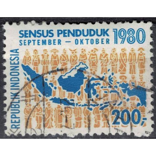Indonésie 1980 Oblitéré Used Carte Géographique Sensus Penduduk Recensement De La Population 200 Rupiah Su