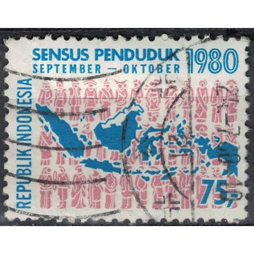 Indonésie 1980 Oblitéré Used Carte Géographique Sensus Penduduk Recensement De La Population 75 Rupiah Su