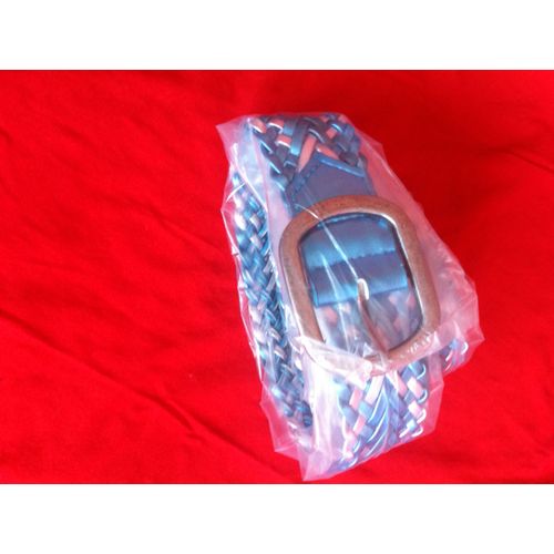 Ceinture Tressée, Bicolore Bleu Et Argenté. Longueur : 1 Mètre - Largeur : 4 Cm. Synthétique. Neuve.