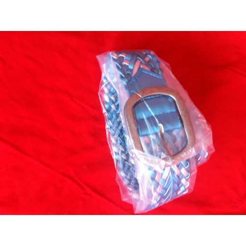 Ceinture Tressée, Bicolore Bleu Et Argenté. Longueur : 1 Mètre - Largeur : 4 Cm. Synthétique. Neuve.