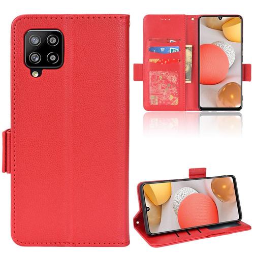 Étui Pour Samsung Galaxy A42 5g Titulaire De Fentes Pour Cartes Boucle Latérale Magnétique Cuir Pu Portefeuille - Rouge