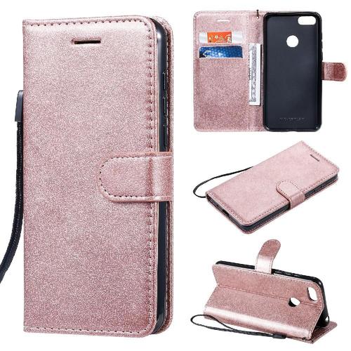 Flip Étui Pour Motorola Moto E6 Play Étui De Téléphone Portefeuille D'affaires Couleur Solide Classique Cuir De Haute Qualité Avec Fente Pour Carte - Couleur Rose