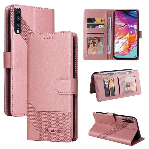 Flip Étui Pour Samsung Galaxy A70 4 Protection D'angle Bicelle Antichoc Trois Fentes Pour Cartes Cuir Premium - Couleur Or Rose