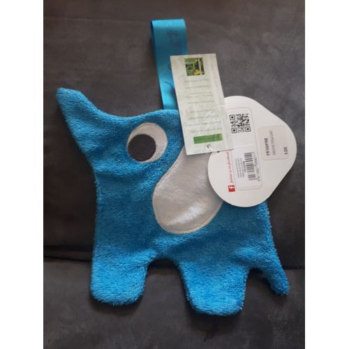 Doudou Attache Sucette Tetine Éléphant Bleu Lingette Bambou