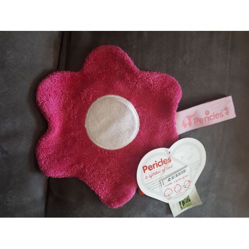 Doudou Pericles Fleur Rose Fushia Attache Sucette Tetine Bambou Lingette