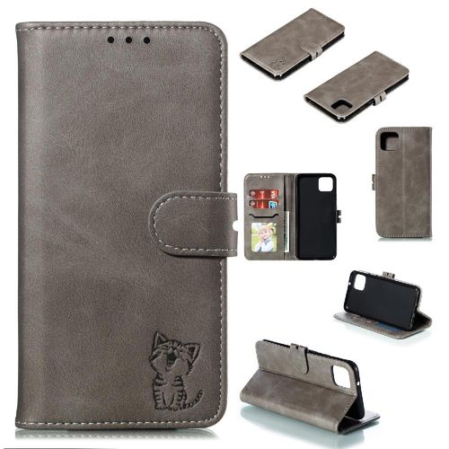 Portefeuille Étui Pour Google Pixel 4 En Relief Toute La Protection Ronde Fermeture Magnétique Titulaire De La Carte Bicelle - Gris