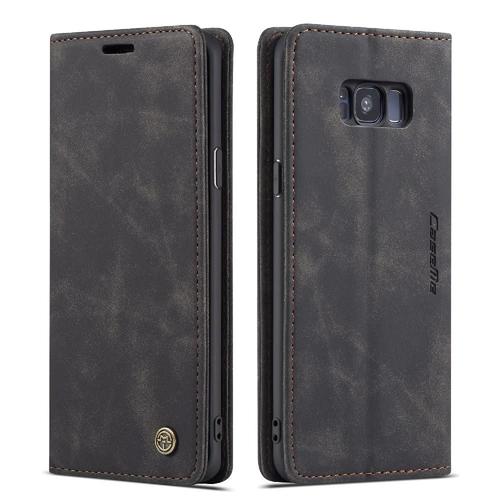 Flip Étui Pour Samsung Galaxy S8 Plus Livre Flip Folio Portefeuille En Cuir Pu Vintage Étui Avec Fente Pour Carte, Fermeture Magnétique Antichoc - Noir