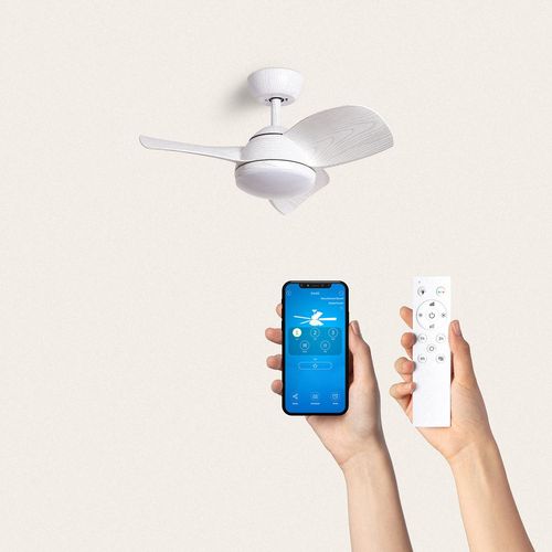 Ventilateur de Plafond Silencieux Poros 35W 76cm Motor DC Avec lumière Télécommande Bois blanc Bois blanc Oui