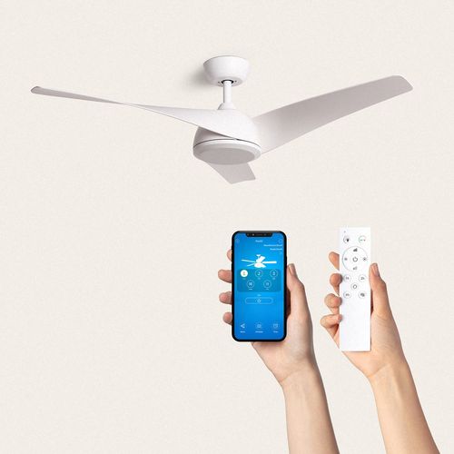 Ventilateur de Plafond Silencieux Eubea 132cm Motor DC Sans Lumière Contrôleur mural + télécommande Blanc Blanc Oui