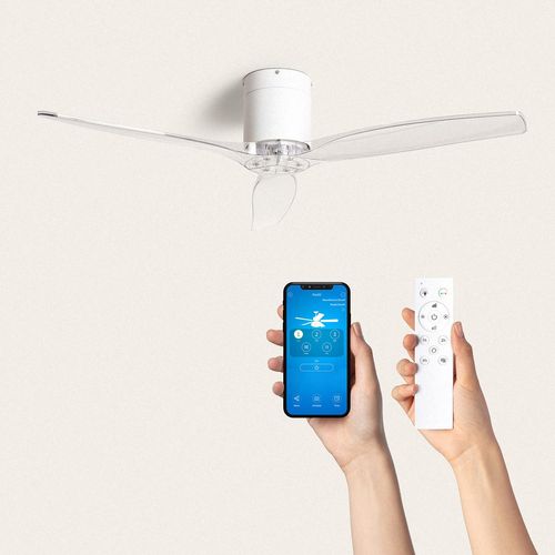 Ventilateur de Plafond Silencieux Angistri Blanc 132cm Motor DC Sans Lumière Contrôleur mural + télécommande Transparent Oui