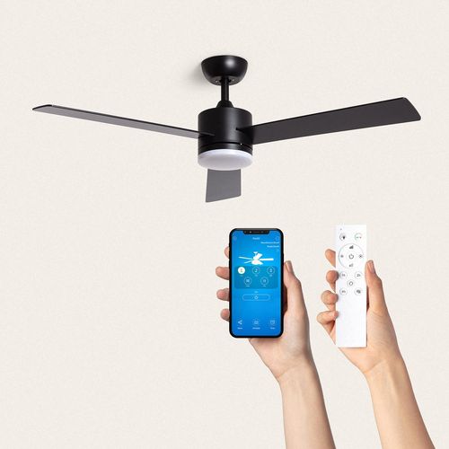 Ventilateur de Plafond Silencieux Fleves 132cm Motor DC Avec Lumière Contrôleur mural + télécommande Noir Noir Oui