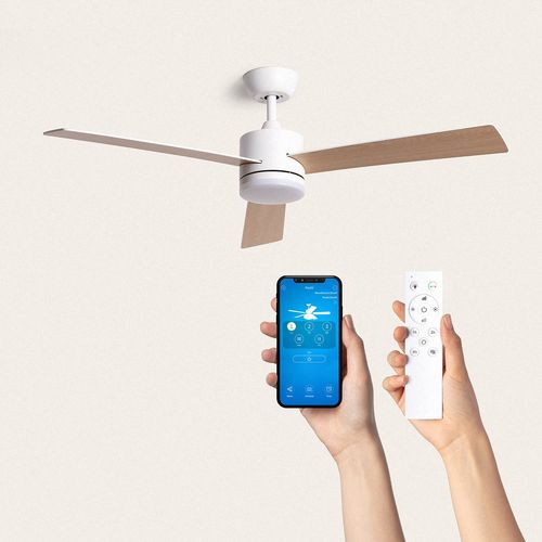 Ventilateur de Plafond Silencieux Fleves 132cm Motor DC Avec Lumière Contrôleur mural + télécommande Blanc Bois Clair Oui
