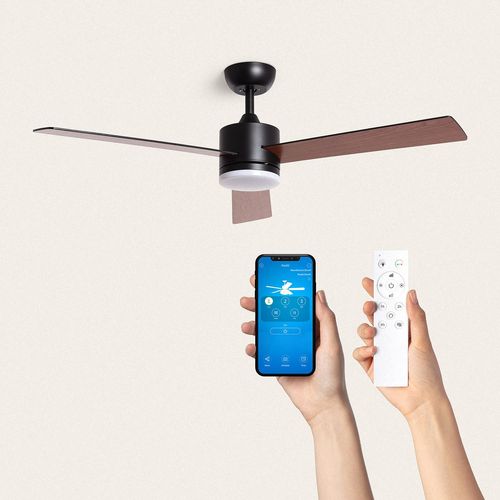 Ventilateur de Plafond Silencieux Fleves 132cm Motor DC Avec Lumière Contrôleur mural + télécommande Noir Bois Foncé Oui