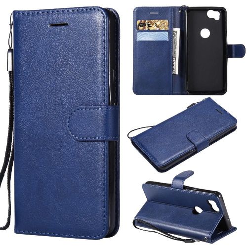 Flip Étui Pour Google Pixel 2 Cuir De Haute Qualité Avec Fente Pour Carte Étui De Téléphone Portefeuille D'affaires Couleur Solide Classique - Bleu