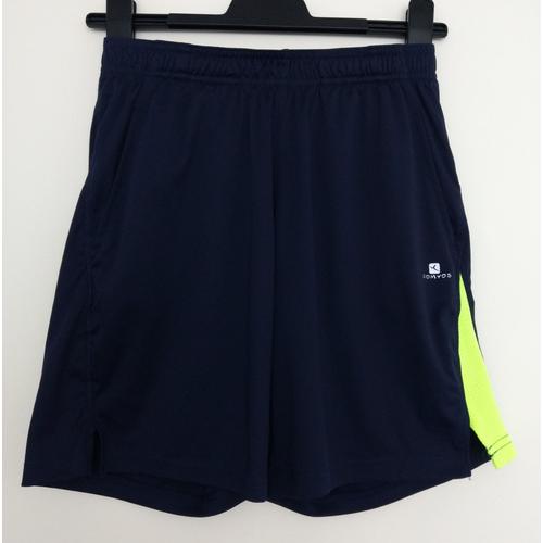 Short Bleu Marine Et Jaune Fluo. Domyos. Polyester. Taille 12 Ans