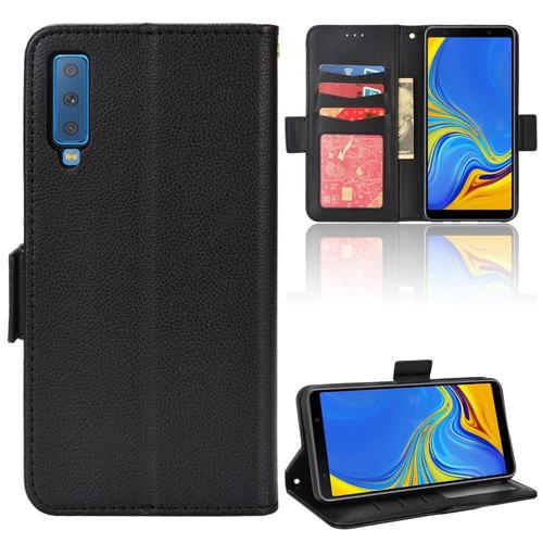 Étui Pour Samsung Galaxy A7 2018 Titulaire De Fentes Pour Cartes Portefeuille Magnétique Boucle Latérale Cuir Pu - Noir