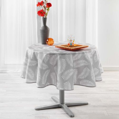 Nappe Ronde Anti Tache - Diamètre 180 Cm - Polyester - Feuille De Palmier - Gris Gris