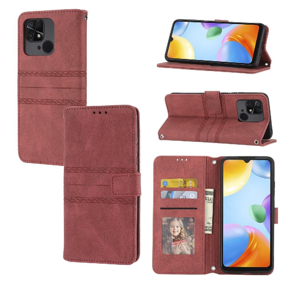 Tongez Étui Pour Xiaomi Redmi 10c Étui Portefeuille Protection Antichoc Bicelle Fermeture Magnétique Cuir Pu - Rouge