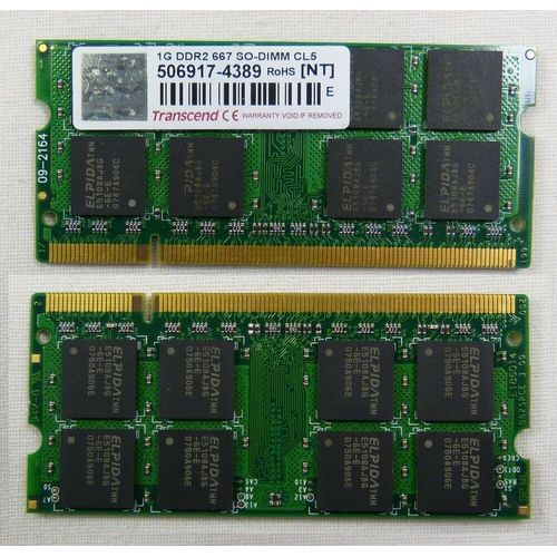 Transcend JetRAM - DDR2 - 1 Go - SO DIMM 200 broches - 667 MHz / PC2-5300 - CL5 - 1.8 V - mémoire sans tampon - non ECC