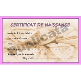 Certificat De Naissance Bébé Reborn Poupée Nurserie Reborning Création Enfant Poupon Nouveau Né