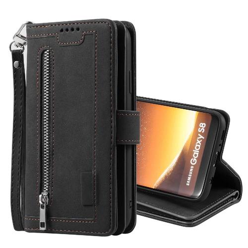 Flip Étui Pour Samsung Galaxy S8 Cuir Pu Portefeuille Lanière Bicelle 9 Fentes Pour Cartes - Noir