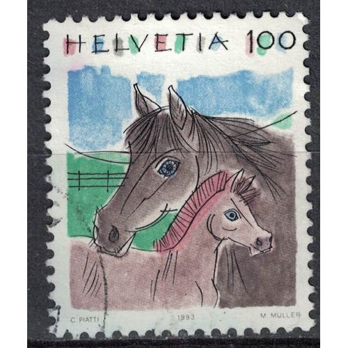 Suisse 1993 Oblitéré Used Animaux Horses Equus Ferus Caballus Chevaux Cheval Et Poulain Su