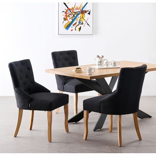 Ensemble Table À Manger Coloris Chêne + 4 Chaises Capitonnées En Tissu Noir - Style Design