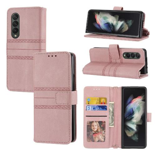 Flip Étui Pour Samsung Galaxy Z Fold3 5g Cuir Pu Fermeture Magnétique Étui Portefeuille Protection Antichoc Bicelle - Couleur Rose