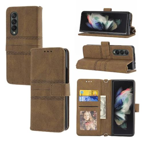 Flip Étui Pour Samsung Galaxy Z Fold3 5g Cuir Pu Fermeture Magnétique Étui Portefeuille Protection Antichoc Bicelle - Le Brun