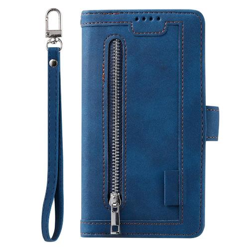 Flip Étui Pour Iphone 13 Mini Cuir Pu Lanière Bicelle 9 Fentes Pour Cartes Portefeuille - Bleu