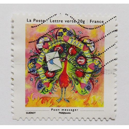 Timbre Oblitéré 2013 Paon Messager Les Petits Bonheurs
