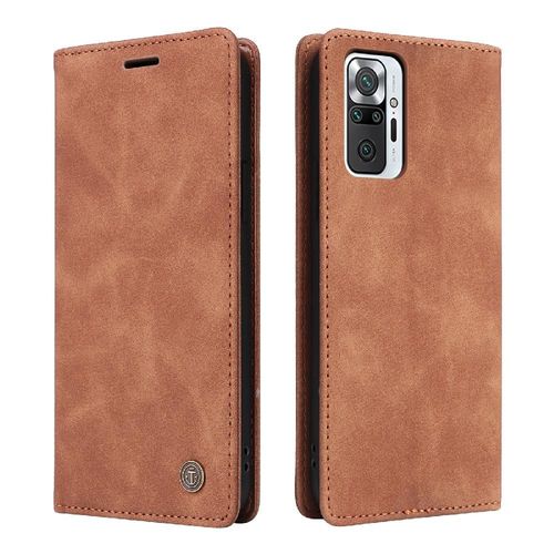 Tongez Étui Pour Xiaomi Redmi Note 10 Pro 4g Étui En Cuir Simple Entreprise Portefeuille Couverture Rabotant Antichoc - Couleur Orange
