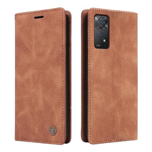 Tongez Étui Pour Xiaomi Redmi Note 11 Pro Étui En Cuir Simple Entreprise Portefeuille Antichoc Couverture Rabotant - Orange